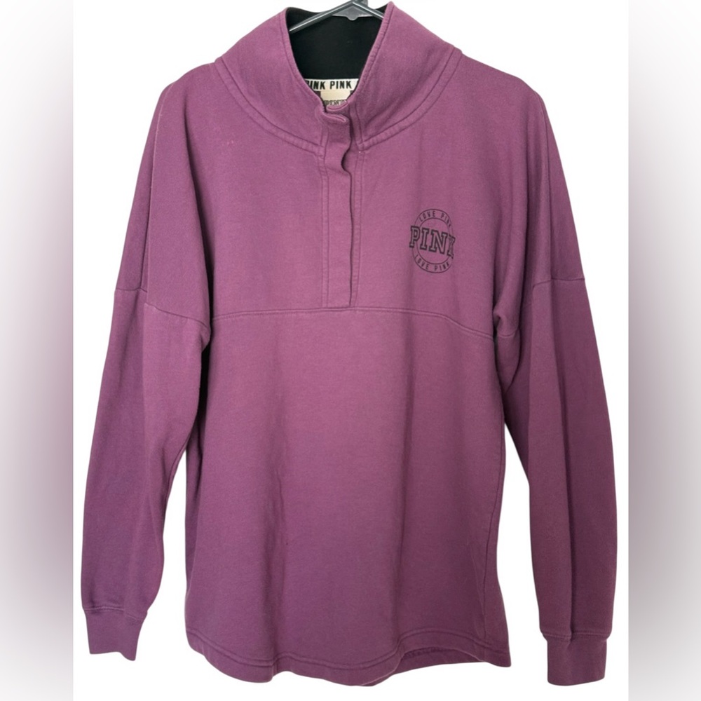 PINK Victoria's Secret Varsity Quarter Snap Cozy Pullover Purple SzS